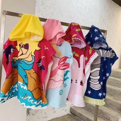 China Summer Kids Custom Hooded Poncho Microfiber Custom Hooded Kids Portable Printed Beach Towels for sale