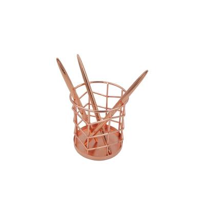 China Office Professional Desk Used Decoration Rose Gold Metal Wire Pen Holder Desk Organizer for sale