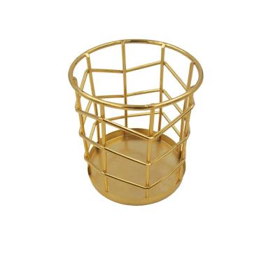 China Office Professional Desk Used Decoration Gold Color Metal Wire Pen Holder Desk Organizer for sale