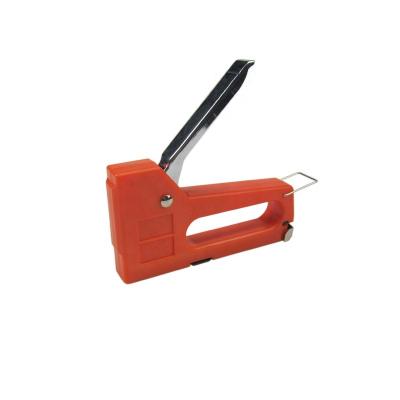 China Cheapest Price Wooden Promotion Plastic Case Manual Staple Gun Tacker For 4mm-8mm Staple Nail Gun With Ruler for sale