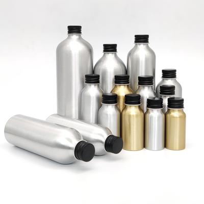 China Cosmetics Maker Aluminum Bottle 200ml Gold Aluminum Toner Bottle With Pump With Cosmetic Packaging Black for sale