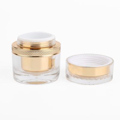 China Cosmetics wholesale airless acrylic bottle and round plastic acrylic jar with packaging gold cosmetic jar for sale