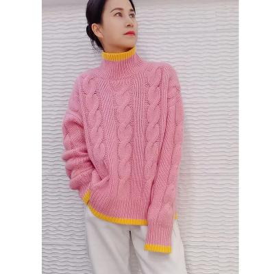 China OEM Hot Soft Women's Fashion Style Turtle Neck Sweater Color Splicing Women's Breathable Sweater for sale