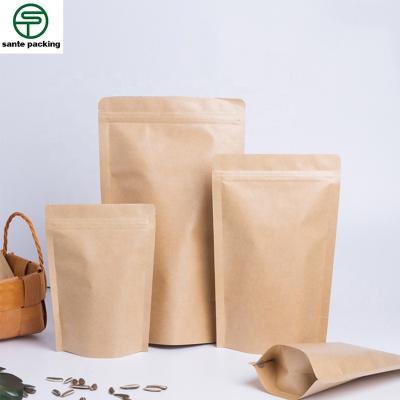 China Recyclable Holder Up Zipper Brown Kraft Paper Food Storage Packaging Heat Sealable Ziplock Pouch for sale