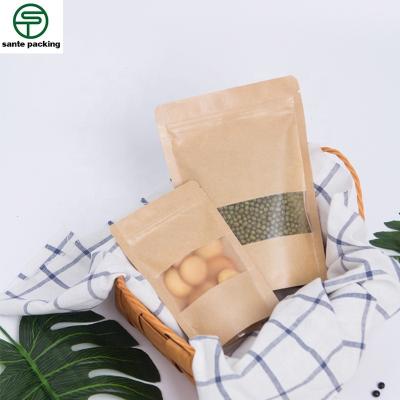 China Stand Ziplock Recyclable Custom Resealable Pouch Kraft Paper Snacks Packaging Bag With Window for sale