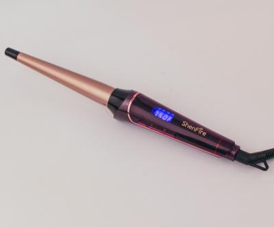 China Household Private Label LED Hair Curler Around 25mm Rose Gold Titanium Barrel Magic Wand Super Thin Curling Iron for sale