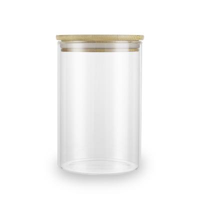 China Eco-Friendly Freshness Preservation High Borosilicate Glass Storage Pantry Jar Canister With Bamboo Lid For Kitchen for sale