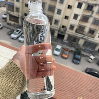 China Sustainable Oem Odm Cylinder Glass Water Bottle 750Ml Reusable Glass Water Bottle For Drinking Glass Water Bottle With Time Marker for sale