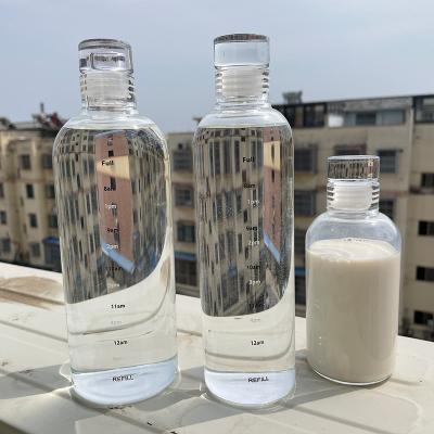 China Sustainable Hot Sale Borosilicate Glass Water Drinks Eco Friendly Clear Bottle With Leak Proof Lid for sale