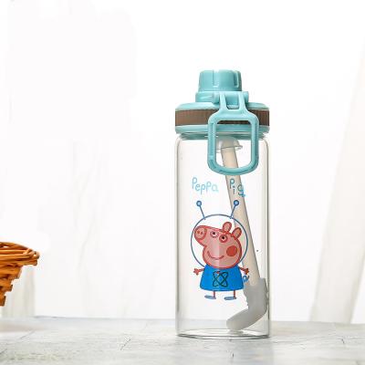 China Sustainable Hot New Product Eco-friendly Easy Carry Cute Cartoon 400Ml Drinking Glass Kids Water Bottles for sale