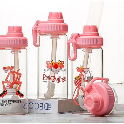 China 2022 New Arrivals Cute Viable Straw Borosilicate Glass Water Bottle Child Water Bottles For Kids for sale