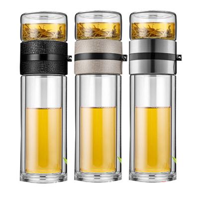 China Double Wall Stainless Steel Tea Infuser Viable Glass Tea Cup Festivals Glass Water Bottle With Infuser for sale