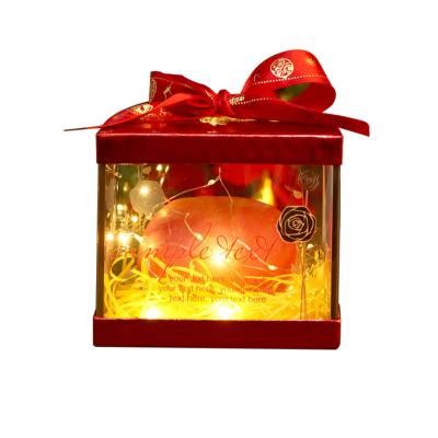 China Recyclable Custom Packaging Logo Fruit Apple Box Square Light Transparent Light Box Christmas Eve Gift Box With Ribbon for sale