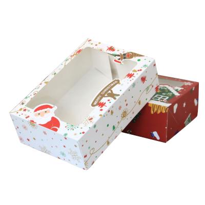 China Recycled Materials Christmas Cookie Boxes Donut Gift Box Bakery Box PVC Window Green Green Christmas White Ribbons For Gift for sale