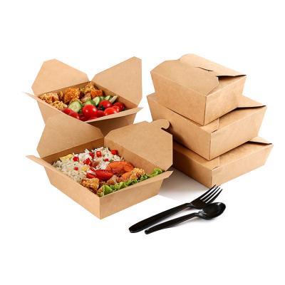 China Recycled Materials Wholesale Lunch Boxes Disposable Brown Kraft Paper Food Grade Container Fast Takeout Box for sale