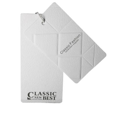 China Wholesale Recyled Crystal Double UV Embossed Convex Paper Hand Tags Garment Clothes Custom Logo Tags for sale