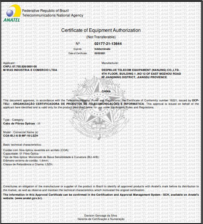 ANATEL - Deepblue Telecom Equipment (nanjing) Co., Ltd.