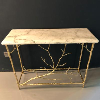 China Gold Luxury Modern Brass Base Porch Table Wall Console Table Customized Marble Top Villa Hotel Furniture for sale