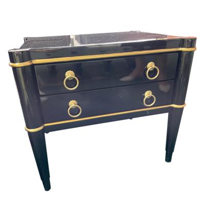 China Customized Black Wooden Side Table Bed Modern Chinese Style Nightstand Cabinet With 2 Drawers for sale