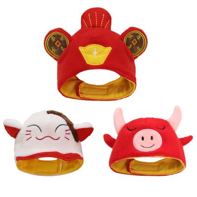 China Wholesale COMMON New Year Festival Red Cat And Teddy Bucket Hat With Crochet Hat For Pet for sale