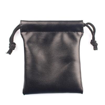 China Custom Gift Bag Logo Printed Small Drawstring Pu Leather Bag Pouch For Earphone Gifts Jewelry for sale