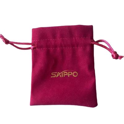 China Gift Bag Custom 8*10cm Velvet Pouch For Jewelry With Gold Stamping Logo Packaging Drawstring Pouch for sale