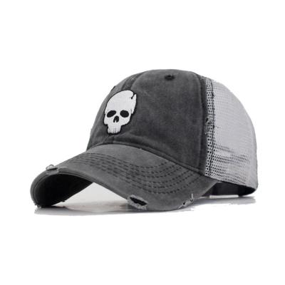 China Gray High Profile Trucker Hat Customized COMMON Washed Cotton and Mesh Skull Hat for sale