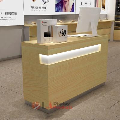 China Custom Factory Durable Cell Phone Shop Metal Display Cashier Counter Table Desk for sale