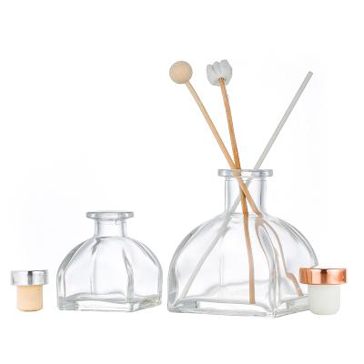 China Cosmetic Factory Custom Square Shape Clear Perfume Aromatherapy Glass Diffuser Bottle 50ml for sale