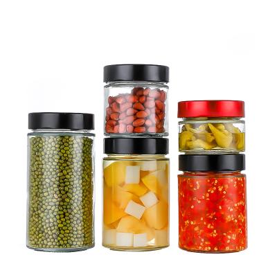 China Clear Food 8 Ounce 400ml 520ml Round Straight Sided Glass Storage Jars With Custom Lid for sale