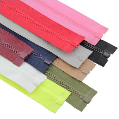 China Durable Jeans Jackets 4mm Long Chain Puller 8 5 Custom Resin Plastic Zippers Garment Slider Roll Logo Bulk Open Close End Band for sale