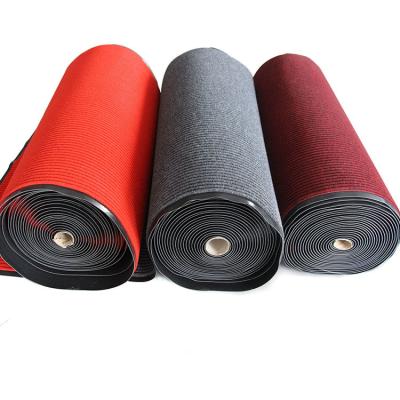 China Waterproof; Anti-Slip; Eco-Friendly Needle Punched Double Ribbed Stripe PVC Backed Flooring Carpet Roll non woven pineapple grain twill backing entrance pile cut for sale