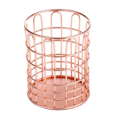 China House. Office. School Wire Metal Pen/Tube Gold Desk Organizer Iron Makeup Brush Pencil Holder for Office School with Old Rose Gold for sale