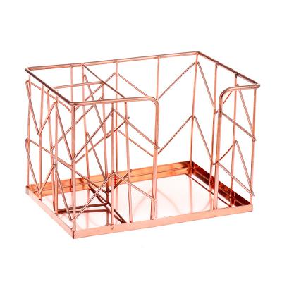 China Fashion Rose Gold Metal School Office Accessories Desk Organizer Pen Holder Sticky Notes Note Holder Office Supply Note for sale