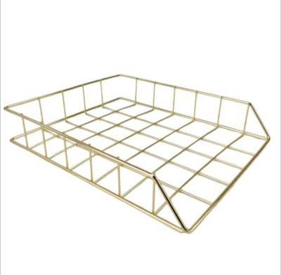 China Folder Tray Paper Tray Document Tray Mesh Stackable Desk Organizer Office School Gold Metal Wire Supply Letter Magazine Holder Office for sale