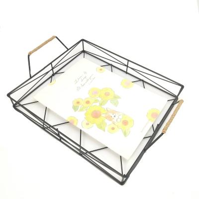 China Multifunctional Metal Wire Black Office Supplies With Handle Desk Accessories Tray Storage Basket Document Magazine Folder Paper Organizer for sale