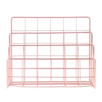 China Organizer for Letter Mail Desk Organizer, 3-Slot Metal Wire, Organizer Holder, Rose Letter Gold for sale