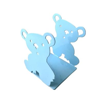 China 1Pair Metal Blue Cute Cartoon Bear Small No Skidding Bookends Book End Rack Holders for sale