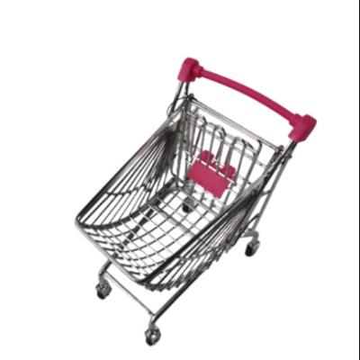 China Supermarket Handcart Pen Pencil Holder Storage Pen Pot Metal Wire Desktop Shopping Cart Stationery-mini for sale