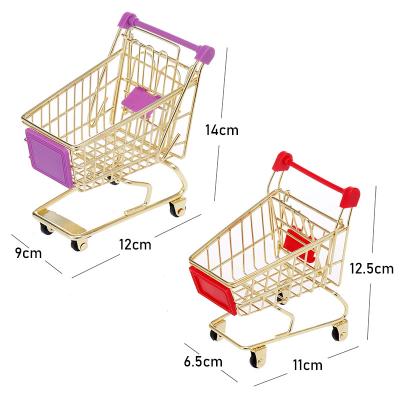 China Sustainable Supermarket Handcart Mini Shopping Cart Trolley Mini Trolley Fashion Storage Shopping Serving Cart for Desktop Decoration - Golden for sale