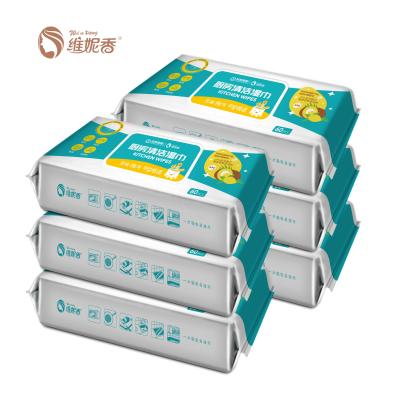 China Kitchen Room Cleaning Wipes Multi Functional Kitchen Oil and Dirt Surface Cleaning Kitchen Towel Wet Cloths with 60 PCS for sale