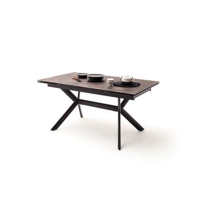 China Extendable top in 3MM imported ceramic and tempered glass-metal frame with black powder coating modern dining table for sale