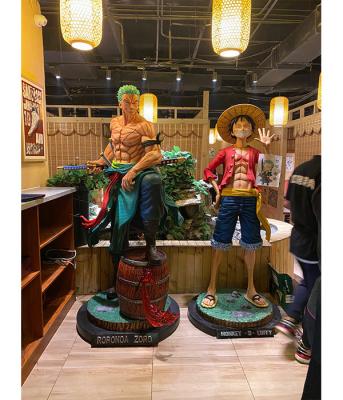 China Hand Carved Folk Art Style Custom One Piece Life Size Sculpture of Zoro and Luffy for sale