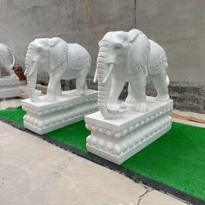 China Hot Sale Outdoor Garden Custom Stone Animal Statues Walk White Marble Elephant Sculpture Custom Stone Sculptures for sale