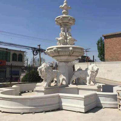 China Custom Large Marble Lion Water Fountains Large Custom Made Marble Figure Sculpture Water Fountain for Outdoor for sale