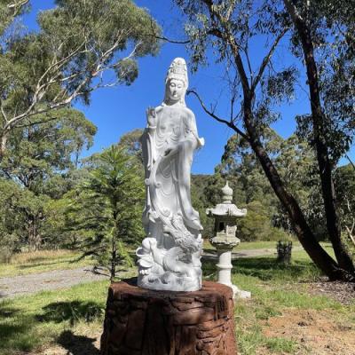 China Outdoor Garden Decoration Large Natural Stone Marble Kuan Yin Statue Buddha Guanyin Statue Sculpture For Sale for sale