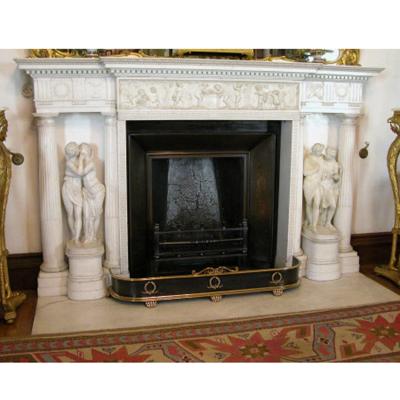 China Handmade Natural Stone white marble indoor fireplace mantel solid stone fireplace surround for sale for sale