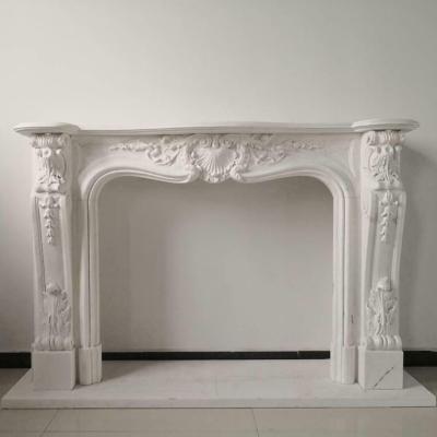 China Custom Natural White Stone Marble Fireplace Indoor White Sculpture Morden Marble Fireplace Mantels For Sale for sale