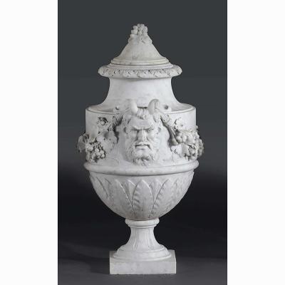 China Customization Marble Hand Carved Stone Vase With Medusa Statue For Interior Decoration for sale