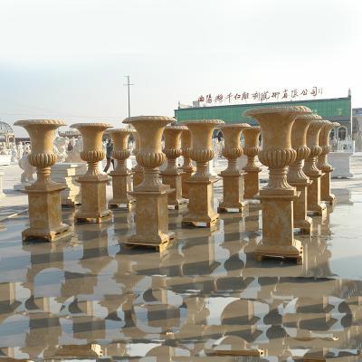 China Customized Color Large Stone Garden Pots Hand Carved Marble Flower Planter Sculpture for sale